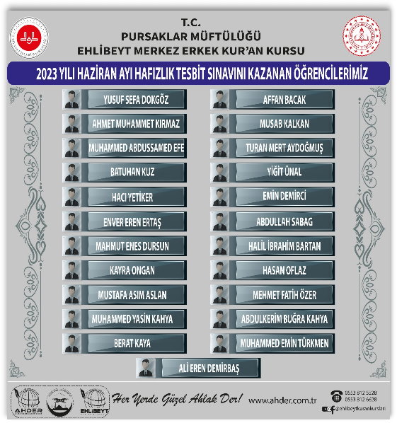 2023 HAZİRAN AYI HAFIZLIK TESPİT SINAVINI KAZANAN ÖĞRENCİLERİMİZ