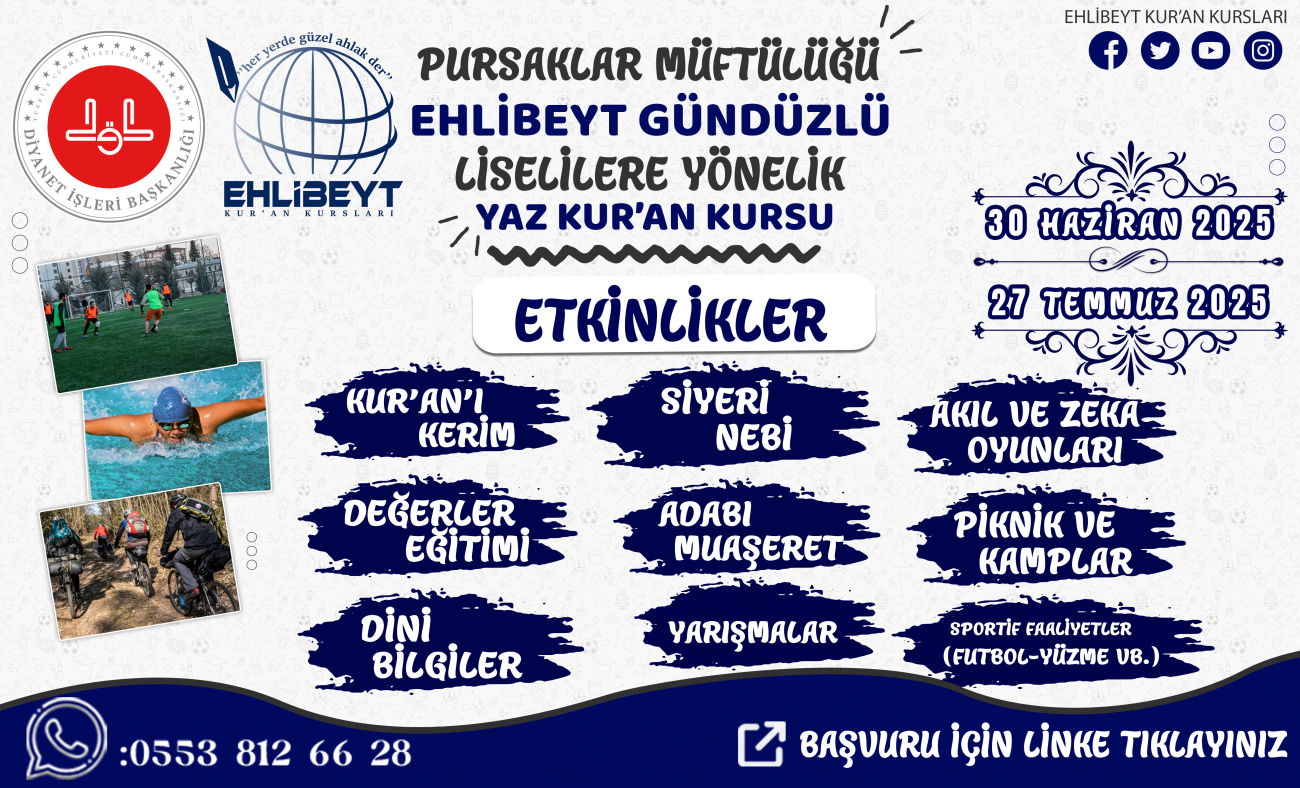 Pursaklar Müftülüğü Ehlibeyt Gündüzülü Liselilere Yönelik yaz Kur'an Kursu.