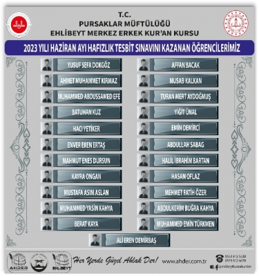 2023 HAZİRAN AYI HAFIZLIK TESPİT SINAVINI KAZANAN ÖĞRENCİLERİMİZ